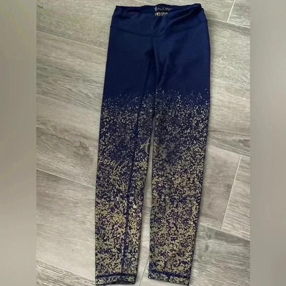 Lilly Pulitzer Luxletic Leggings Women's Small Weekender Blue Metallic Gold - Picture 1 of 8